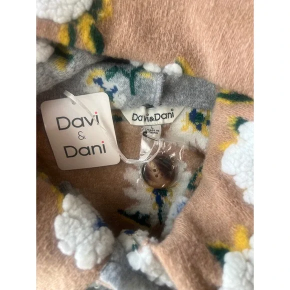NEW DAVI & DANI Elegant Tan and Brown Flower Coat Hooded Buttons Women's Sz L - Picture 7 of 9